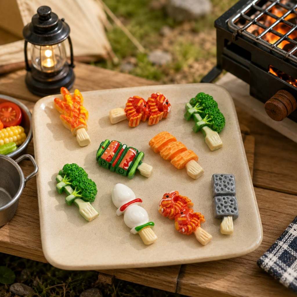 J130A ไม้เสียบย่างบาร์บีคิวจำลองขนาดเล็กของเล่นจิ๋วแพ็คละ 9 ชิ้น