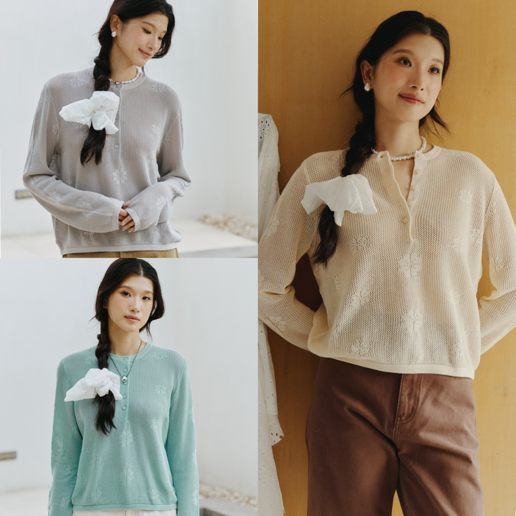 Maris Knit Polo Top [พร้อมส่ง] เสื้อโปโลกระดุมหน้า ทอโลโก้แบรนด์