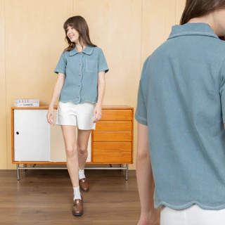 Glucoat | [A191] เสื้อยีนส์เดนิมคอปก ชายแต่งขอบหยัก มีกระเป๋าหน้า กระดุมหน้าหัวใจใช้งานได้จริง