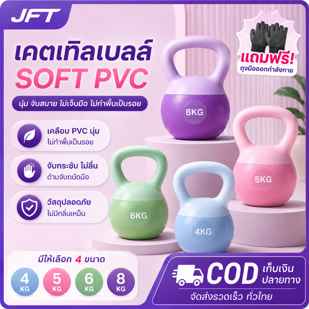 เคตเทิลเบล เคตเทิลเบลล์แบบนุ่ม เคตเทิลเบลล์ Kettlebell 4kg/6kg/8kgวัสดุพีวีซีนุ่ม ยกน้ำหนักเคตเทิลเบล ลูกตุ้ม