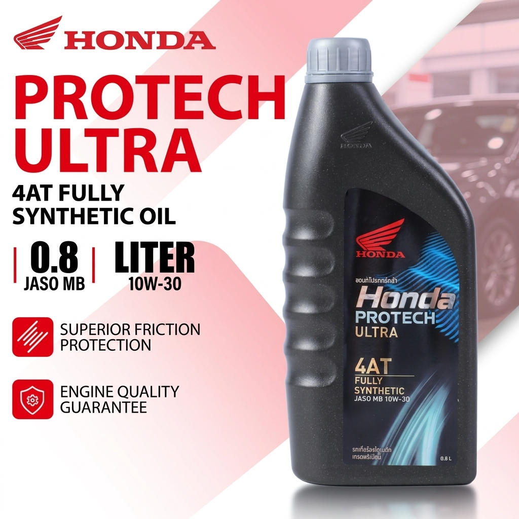 น้ำมันเครื่องสังเคราะห์แท้ 100% HONDA Protech Ultra 4AT JASO MB 10W-30 รถสายพาน(AT) 0.8L