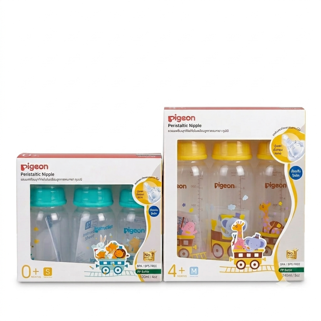 ขวดนมพีเจ้น คอแคบ PIGEON PP ลาย TINY TRAIN แพ็ค 3 พร้อมจุกนม สำหรับเด็กทารก