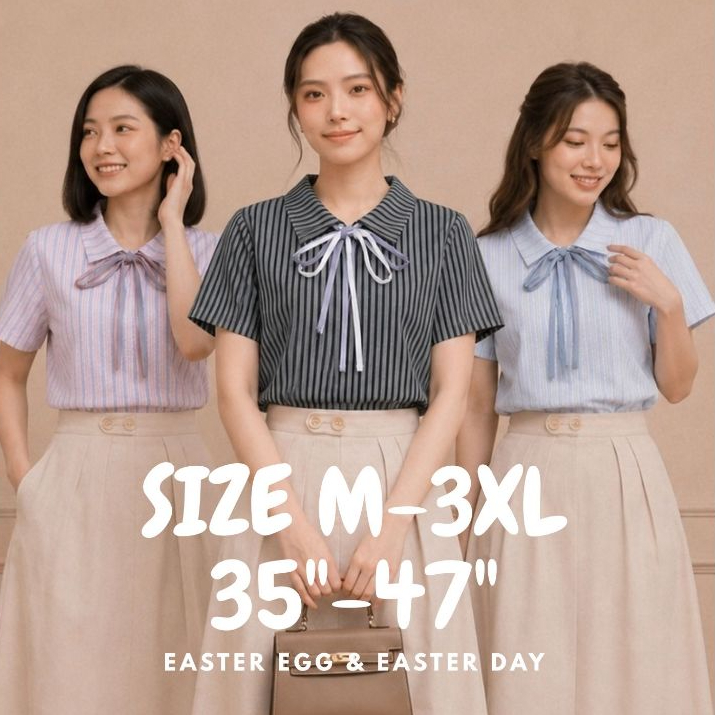 E14 เสื้อทํางานผู้หญิง แขนสั้น คอปก สไตล์มินิมอล ทรงน่ารักมาก ผ้าสวย มี Texture Easter Egg