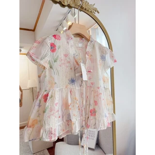 ป้าย Sherbet เสื้อคอวีแขนสั้นผ้าคอตตอนปักลาย อก 38 นิ้ว ยาว 20 นิ้ว