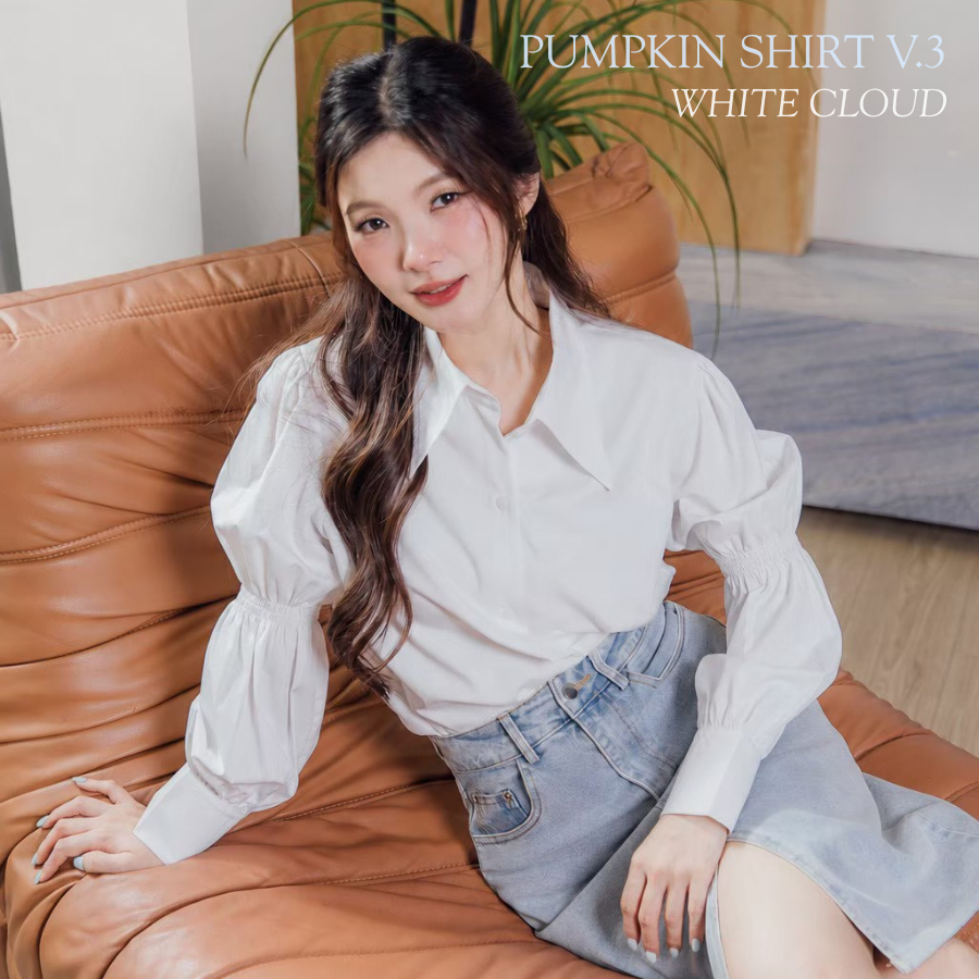 Onceandtwice | Pumpkin Shirt V.3 - Stripe Fabric เสื้อเชิ้ตลายทาง เสื้อเชิ้ตแขนยาว ดีเทลสม๊อคจั๊มแขน✨