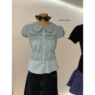 📍พร้อมส่ง📍9952 เสื้อคอบัวแขนสั้น งานกระดุมหน้า เนื้อผ้าดี ทรงสวย TAG:WG.WE🇰🇷