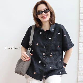 เสื้อลินิน รุ่น Poppii Shirt #ลาย Dot-พื้นดำ