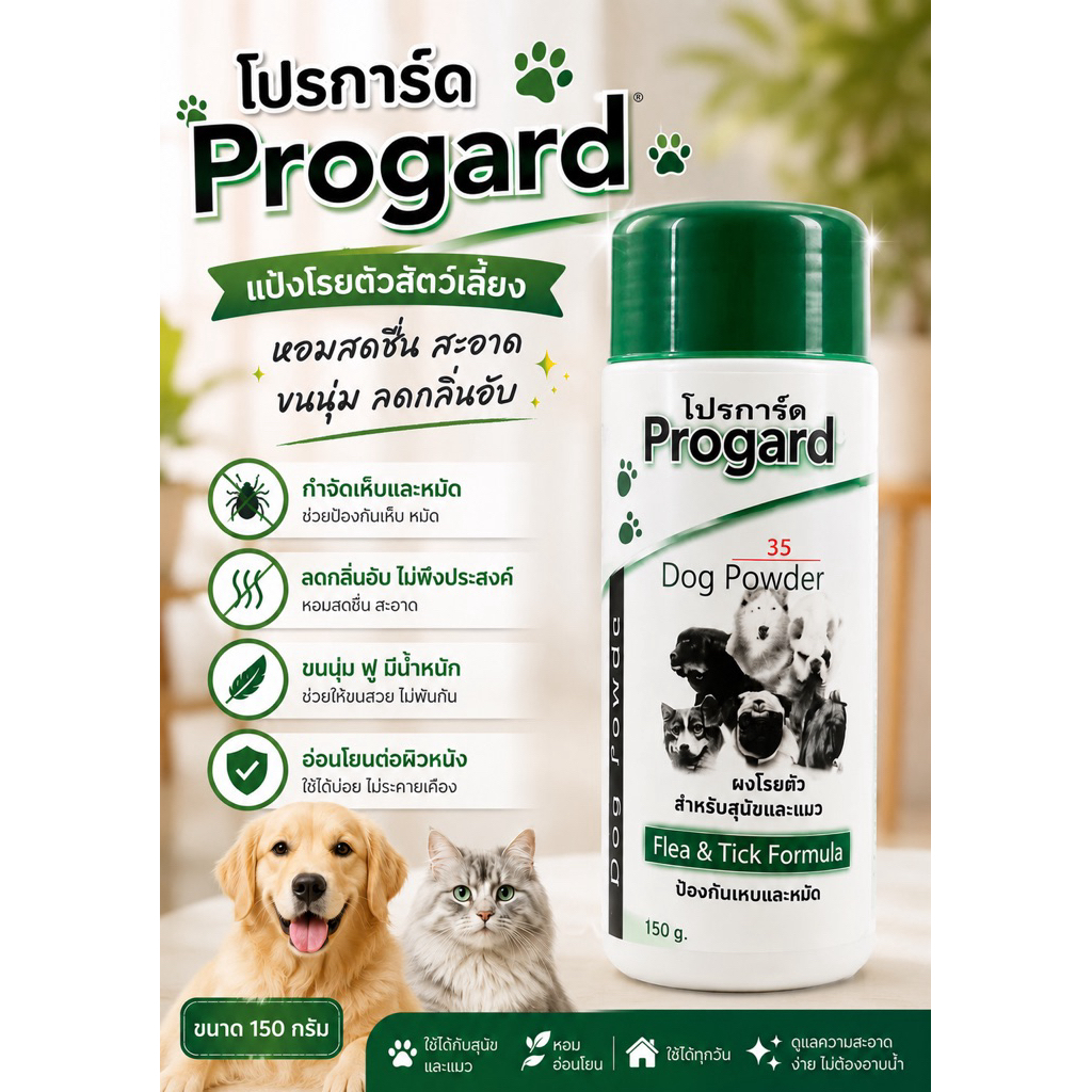 ผงโรยตัวสุนัข Progard 150 กรัม กำจัดเห็บหมัดได้ดี
