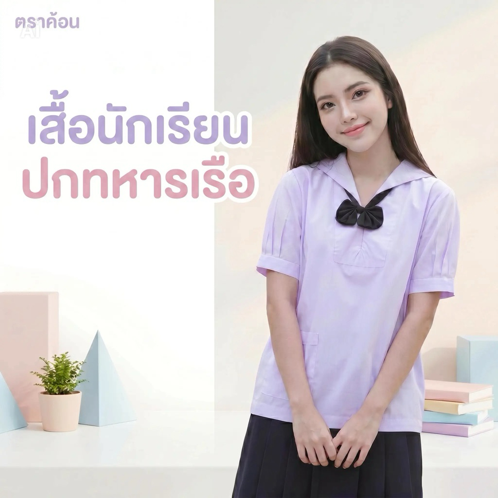 เสื้อนักเรียนปกทหารเรือ ตราค้อน ชุดนักเรียน