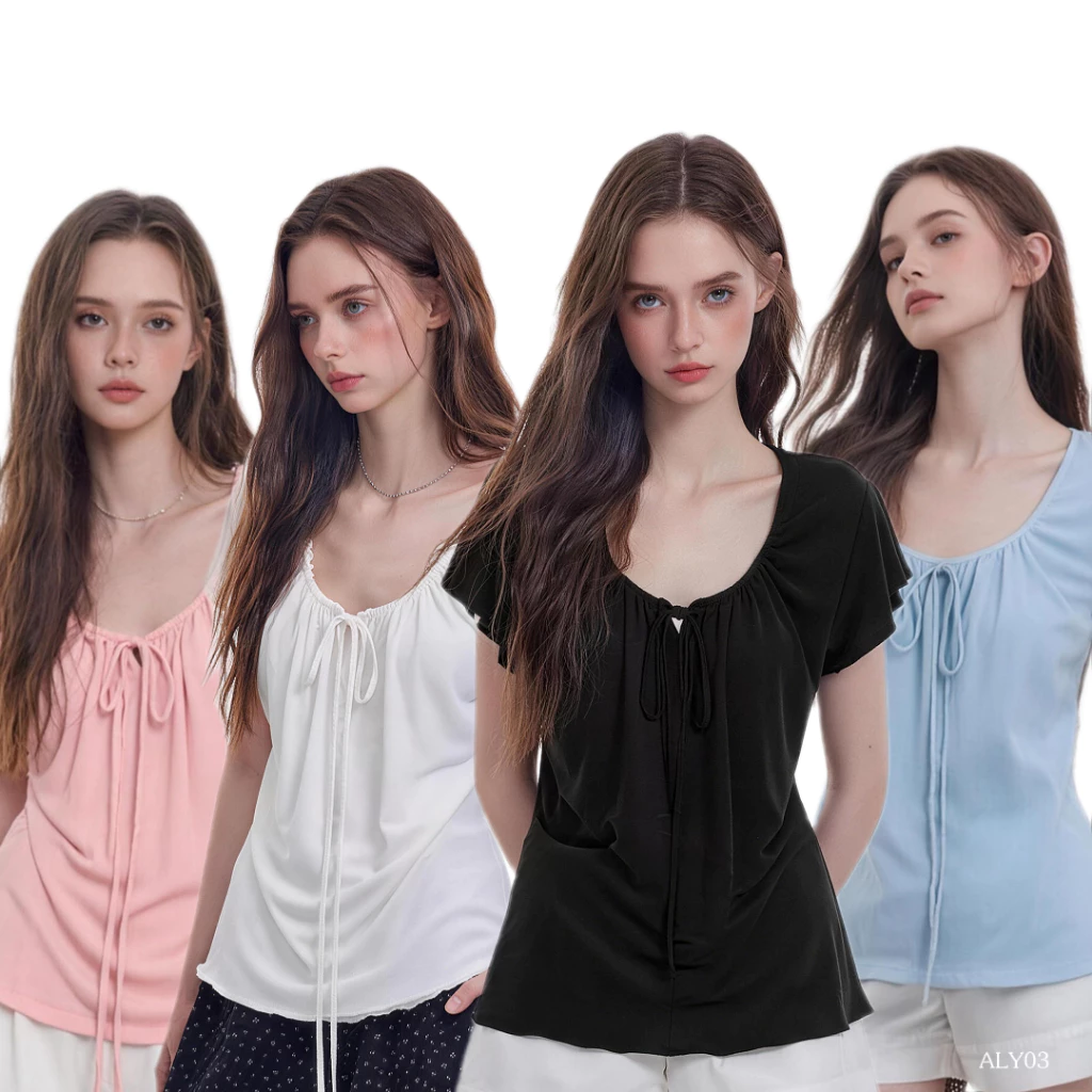 เสื้อยืดสีขาวผู้หญิง/แขนสั้นรอบคอ สําหรับผู้หญิง(ขาว ดำ น้ำเงิน ชมพู)40-80KG