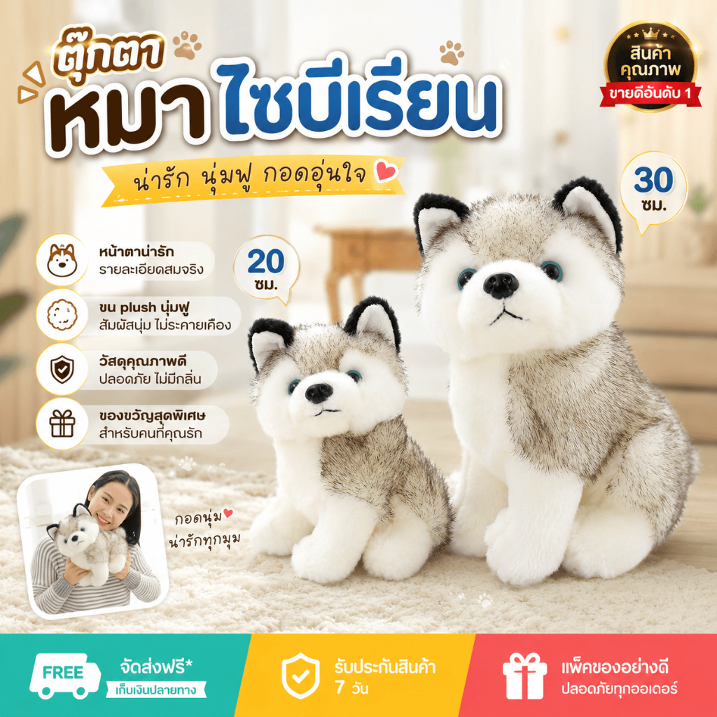 🔥 พร้อมส่ง 🇹🇭 🔥 🐺 ตุ๊กตาร้องหมาไซบีเรียน ฮัสกี้ ตุ๊กตาไซบีเรียน ตุ๊กตาสุนัข Husky Plush Doll ของขวัญ มี 2 ขนาด 20 ซม.