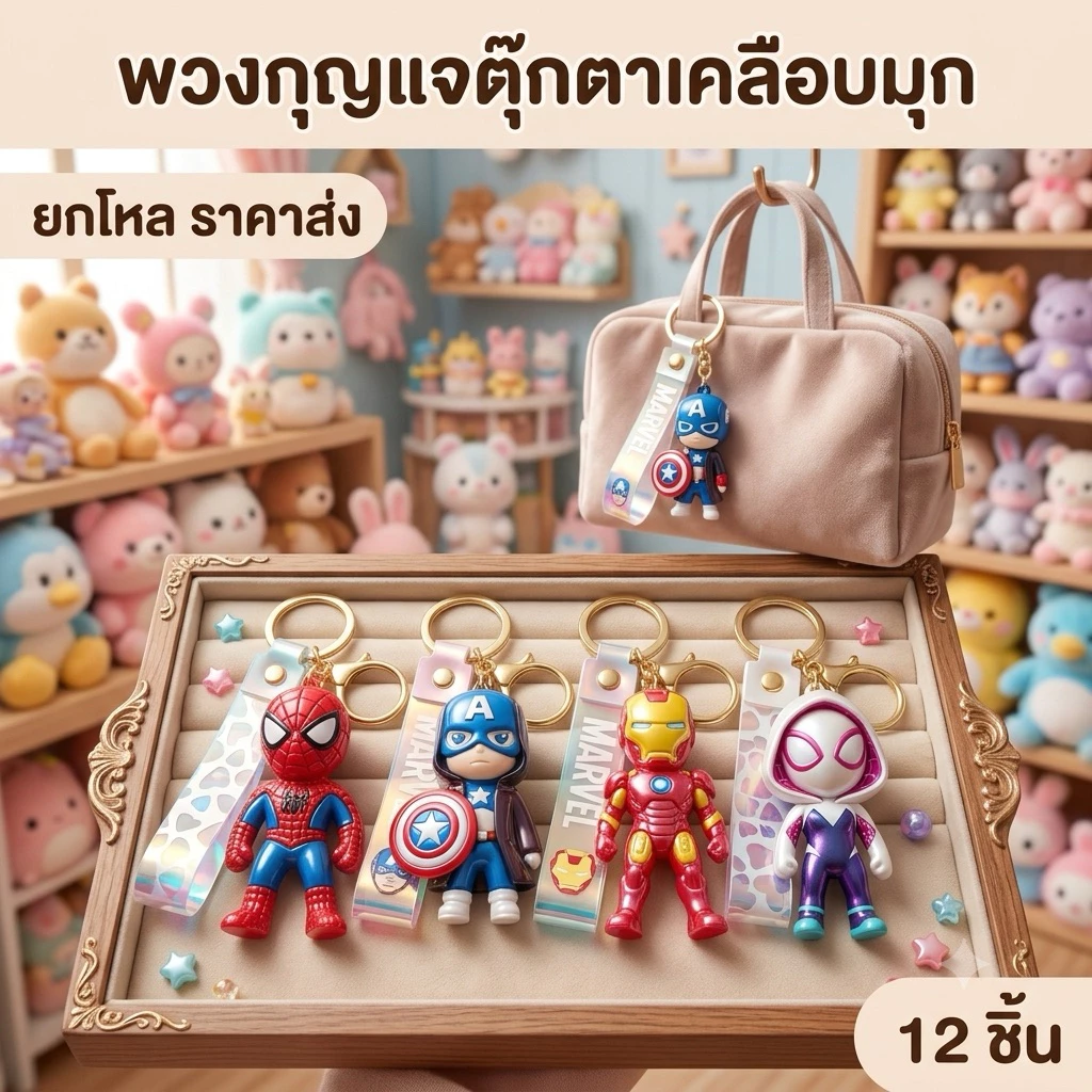 🌷ยกโหล🌷 12 ตัว พวงกุญแจเคลือบมุกคละสี คละลาย มีราคาส่ง
