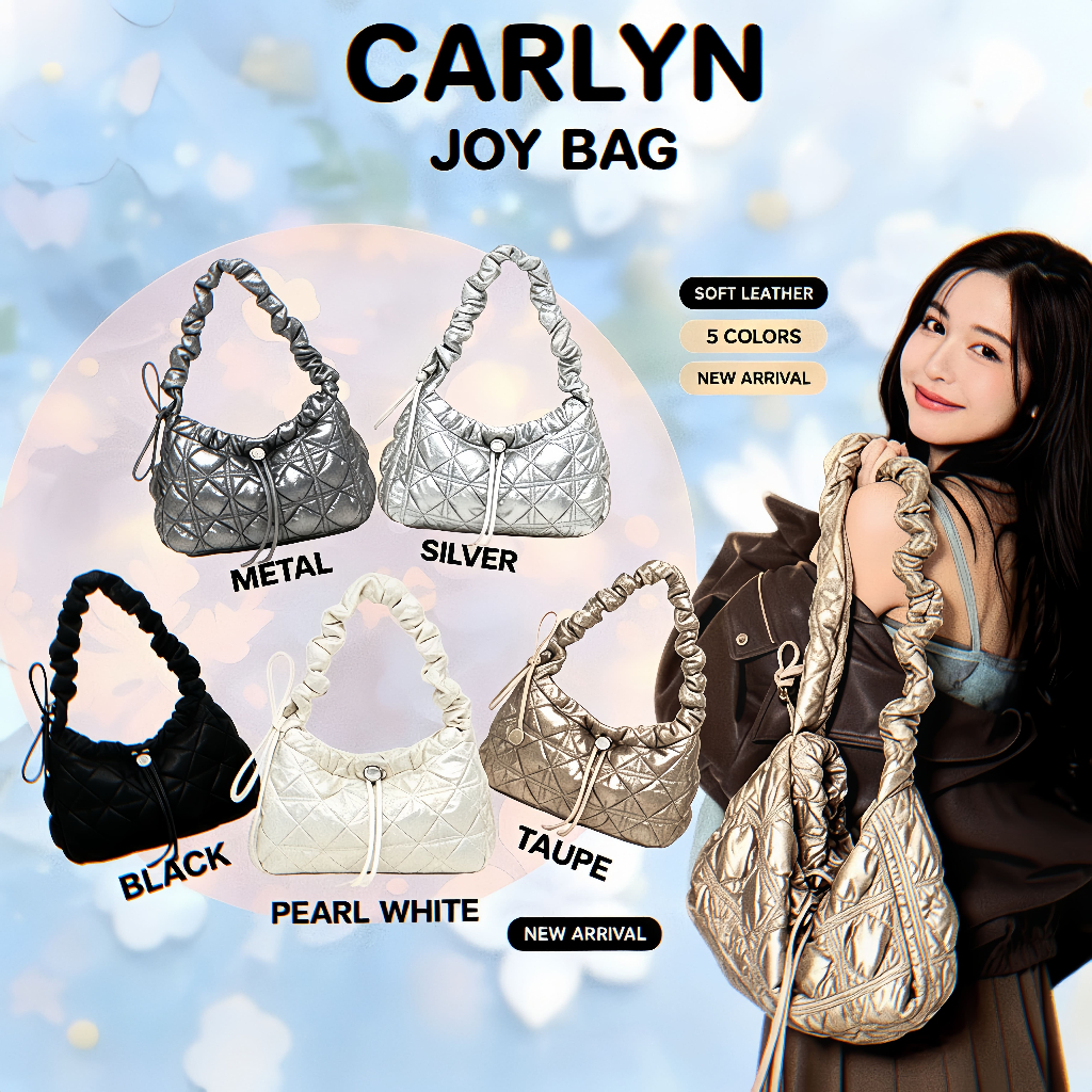 ✨ CARLYN Joy Bag รุ่น H74111010 เนื้อผ้า Quilted Metallic | กระเป๋าสะพายข้างดีไซน์สวย เกาหลีแท้ ปรับสายได้ พร้อมส่ง