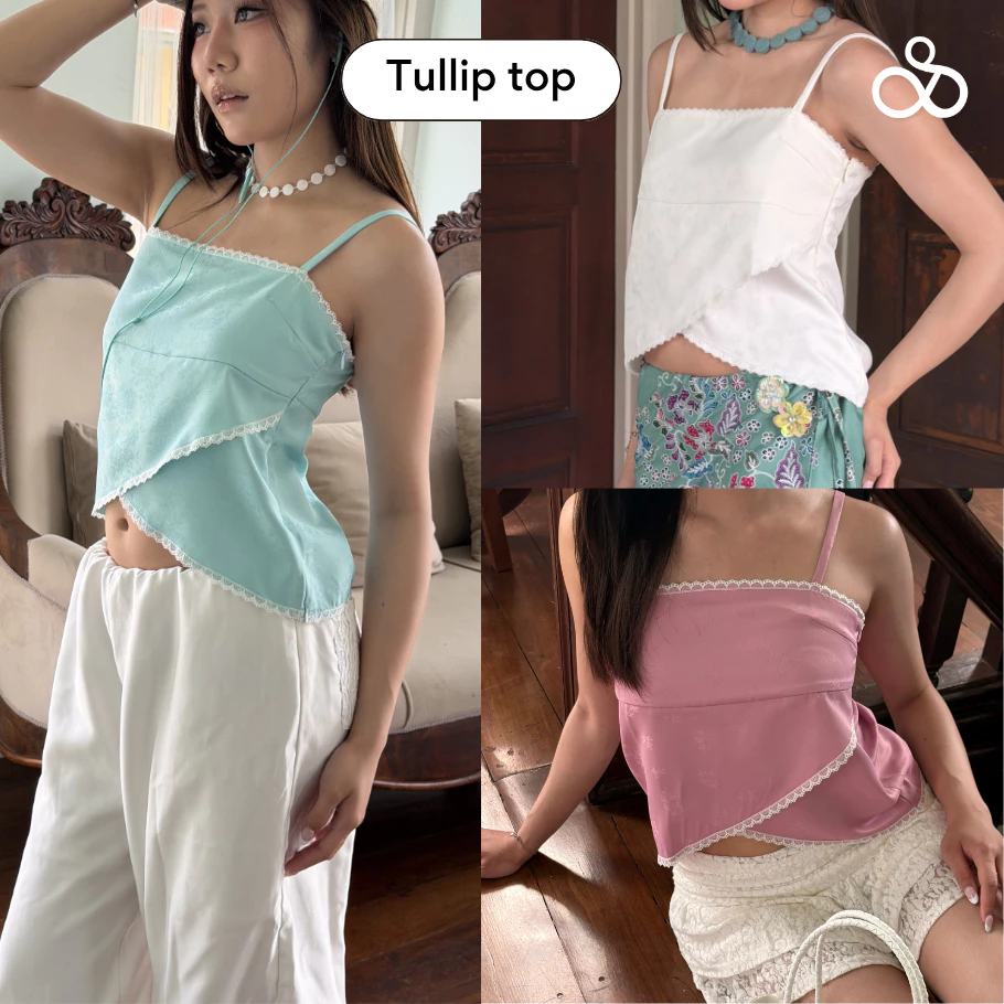 Sistersfabric - Tulip top สายเดี่ยวสายปรับได้ ซิปข้าง ผ้ากัน UV protection
