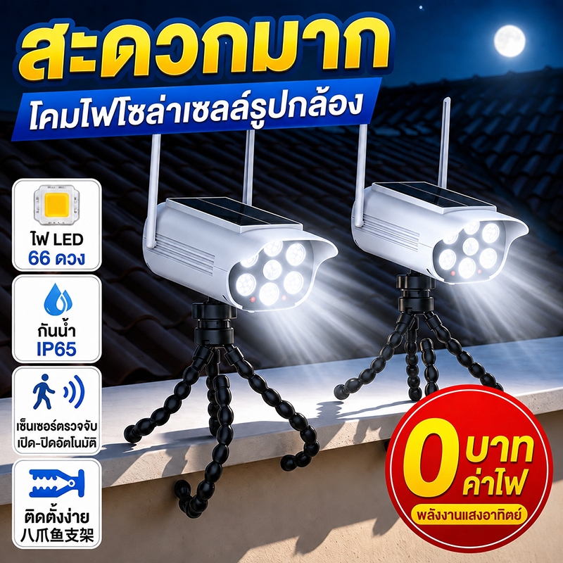 【พร้อมส่งจ้า】ไฟโซล่าเซลล์กันขโมยกลางแจ้ง กันน้ำ IP65 เปิดไฟอัตโนมัติ 66 LED สว่าง 10W ป้องกันโจร