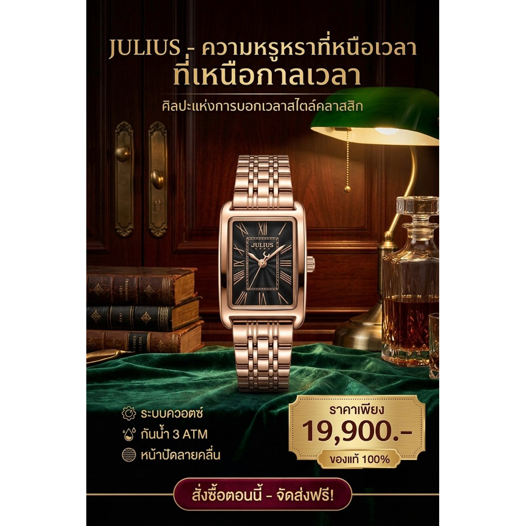 JULIUS JA-1252 นาฬิกาข้อมือผู้หญิง สายสแตนเลส กันน้ำ Quartz นาฬิกาแฟชั่นผู้หญิง พร้อมกล่อง