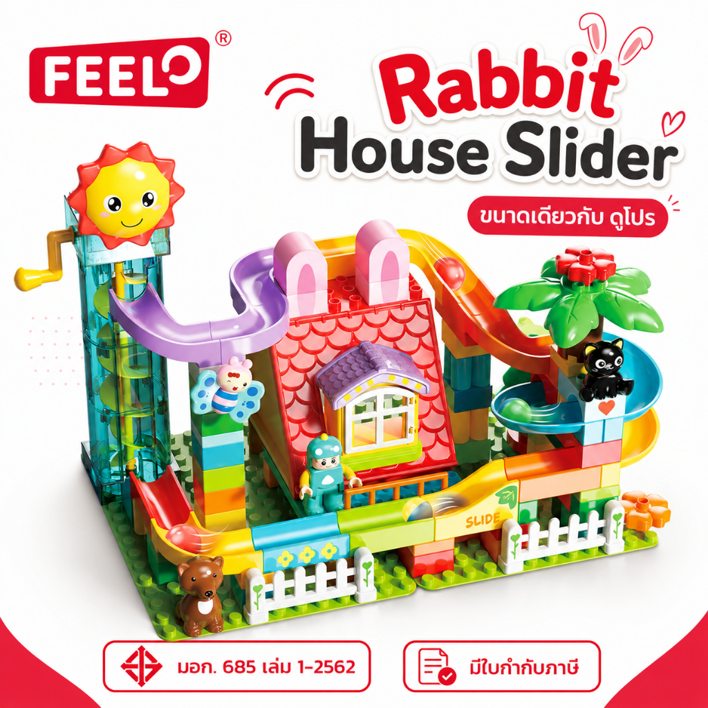 FEELO ของเล่น ตัวต่อ รุ่น Rabbit House Slider 118 ชิ้น ของเล่นเสริมพัฒนาการ ขนาดเดียวกับดูโปร