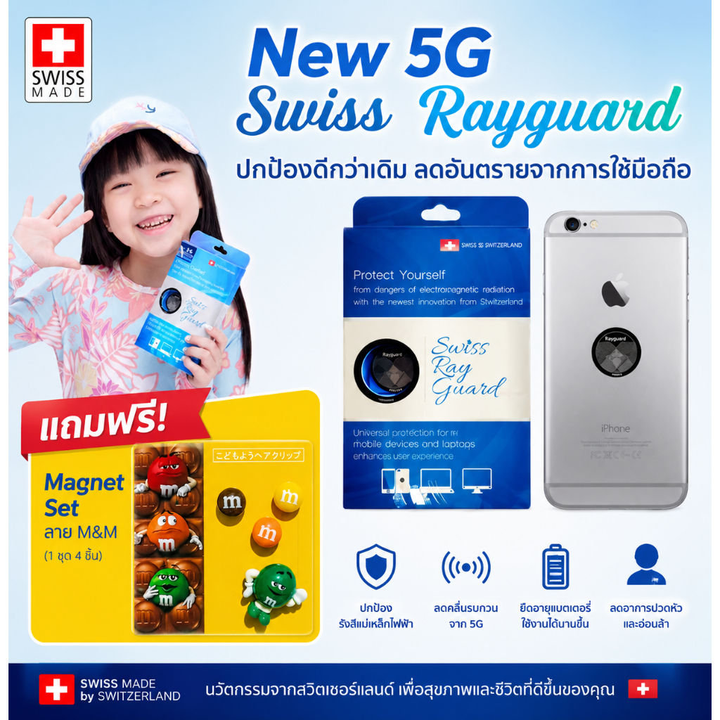 แถมเซ็ต magnet น่ารัก 🇨🇭Swiss RayGuard อุปกรณ์ ติดมือถือกันคลื่น ป้องกันคลื่นแม่เหล็กไฟฟ้า