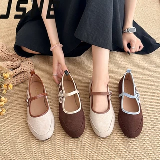 รองเท้าแตะแมรีเจน หนังกลับ สายคาดหัวเข็มขัด ส้นเตี้ย ไซส์ 36-43 สวยคลาสสิค ใส่สบาย นุ่มเดินสบาย ใส่ได้ทุกวัน