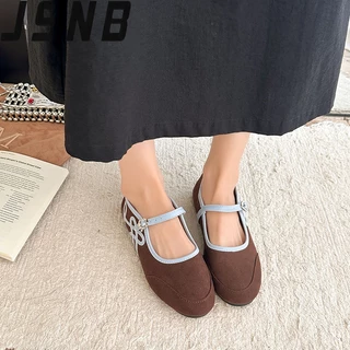 รองเท้าแตะแมรีเจน หนังกลับ สายคาดหัวเข็มขัด ส้นเตี้ย ไซส์ 36-43 สวยคลาสสิค ใส่สบาย นุ่มเดินสบาย ใส่ได้ทุกวัน