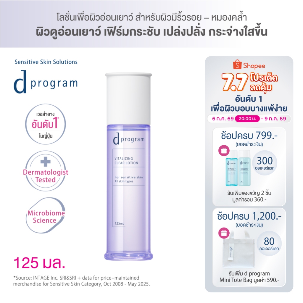 [สูตรใหม่!] d program ดี โปรแกรม ไวทอลไลซิ่ง เคลียร์ โลชั่น 125mL