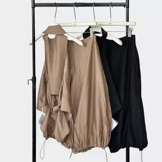 Atipashop - Royale Lounge Set ชุดเซ็ต 2 ชิ้น เสื้อคล้องคอและกางเกงบอลลูน ดีไซน์เรียบหรู