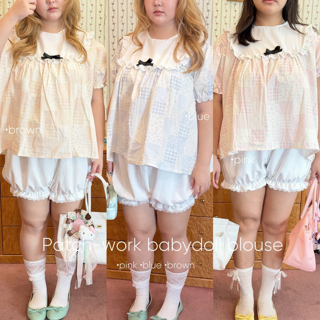 Chubbygirlbkk - Patch-work babydoll blouse💓🧵“เสื้อเชิ้ตลายดอกไม้ แขนตุ๊กตา สาวอวบ”