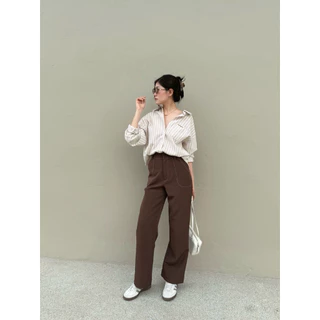 TOP PANTS l กางเกงขายาวเอวสูง แต่งไล่ตะเข็บ ไม่ใช่ผ้ายีนส์ใส่ทำงานได้น้า