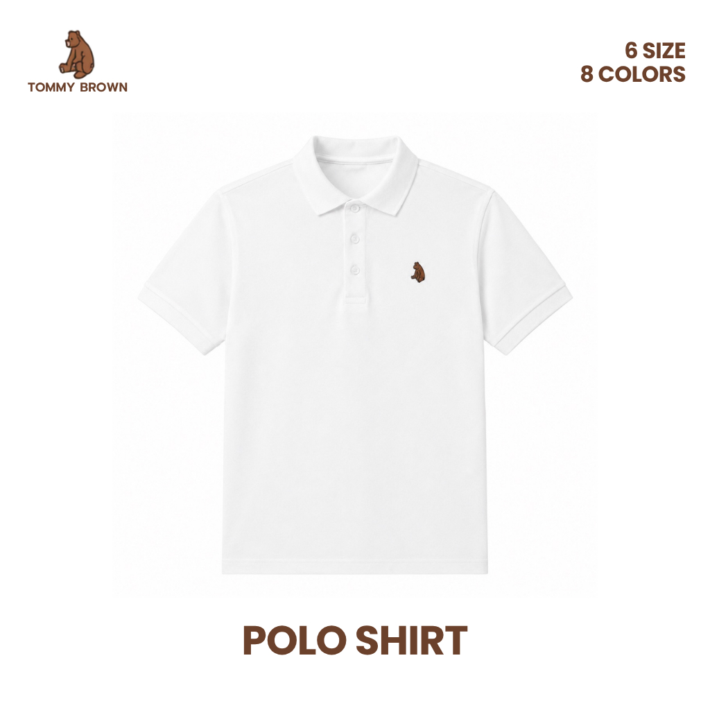 TOMMY BROWN เสื้อโปโลผู้ชาย Polo Shirt รุ่น Classic ทรง Regular ลายปักหมี สีขาว