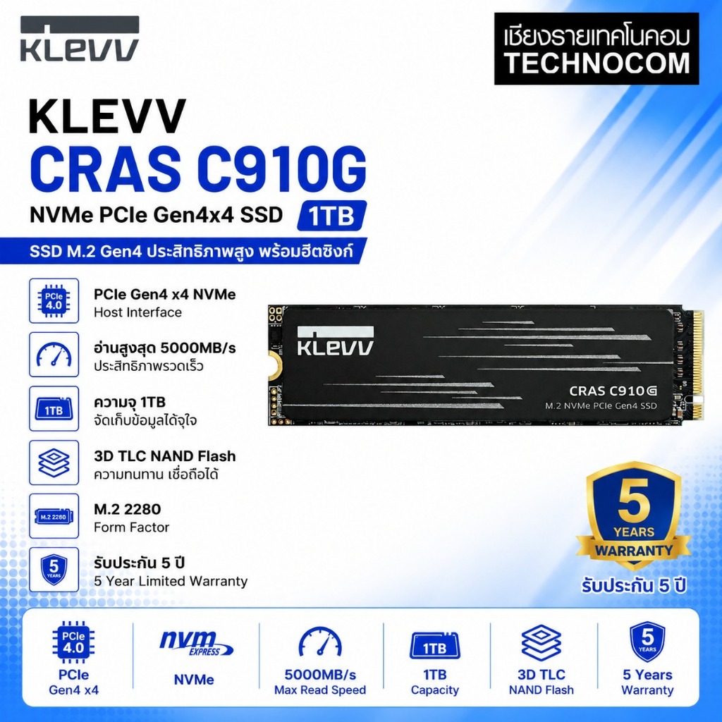 KLEVV CRAS C910G 1TB M.2 NVMe PCIe Gen4x4 (SSD เอสเอสดี) Read 5000MB/s (K01TBM2SP0-10G)