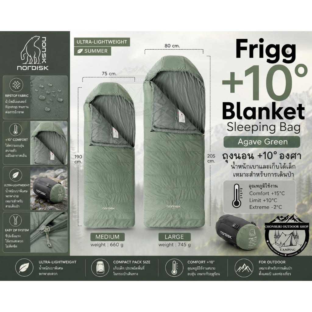 Nordisk Frigg +10° Blanket Sleeping Bag [Agave Green]#ถุงนอนอุณหภูมิ 10 องศาเก็บเล็กเหมาะกับเดินป่า
