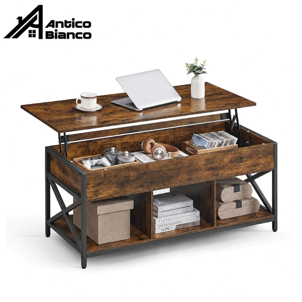 Antico โต๊ะกลาง โต๊ะกาแฟ ฝาปรับระดับได้ การรองรับมั่นคง มีพื้นที่เก็บของภายใน ใช้งานได้หลายอย่าง