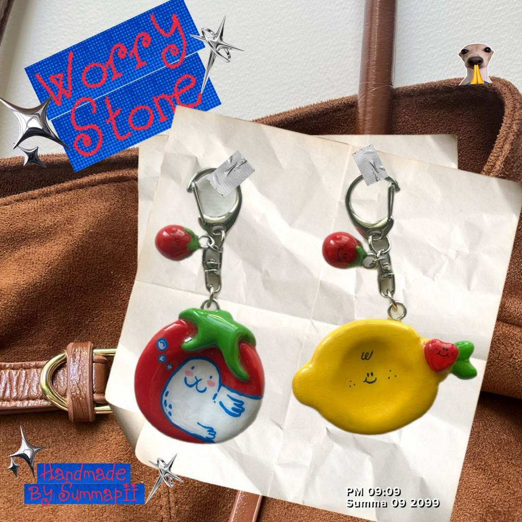 worry stone keychain tomato&lemon