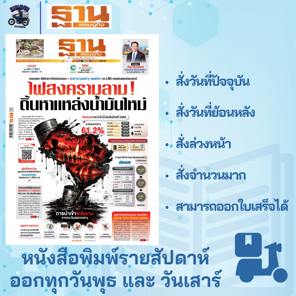 หนังสือพิมพ์ฐานเศรษฐกิจ  ฉบับล่าสุด สั่งย้อนหลัง มีส่งด่วนใน กรุงเทพฯ หนังสือพิมพ์ย้อนหลัง