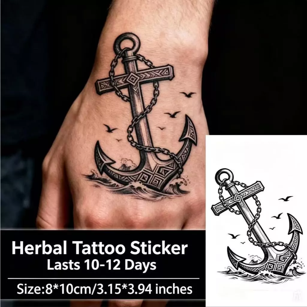 CODทั่วไทย📦 【Magic Tattoo】สติกเกอร์รอยสักกึ่งถาวร กันน้ำ ติดทน2สัปดาห์ ลายสมอเรือเดินเรือไกล