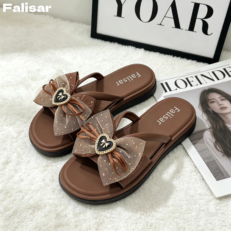 Falisar รองเท้าแตะผู้หญิง ราคาคุ้มค่า โบว์แฟชั่น ใส่สบาย กันลื่น กันน้ำ พื้นสูง 3CM ไซซ์ 37-41 รุ่น 2993-3
