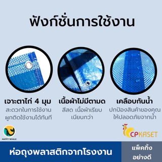 ผ้าใบฟ้าขาว หนาพิเศษ กันแดดกันฝน มีตาไก่ ผ้าเต็นท์ ผ้าฟาง บลูชีท ผลิตในไทย ขนาด 2x2 - 4x5