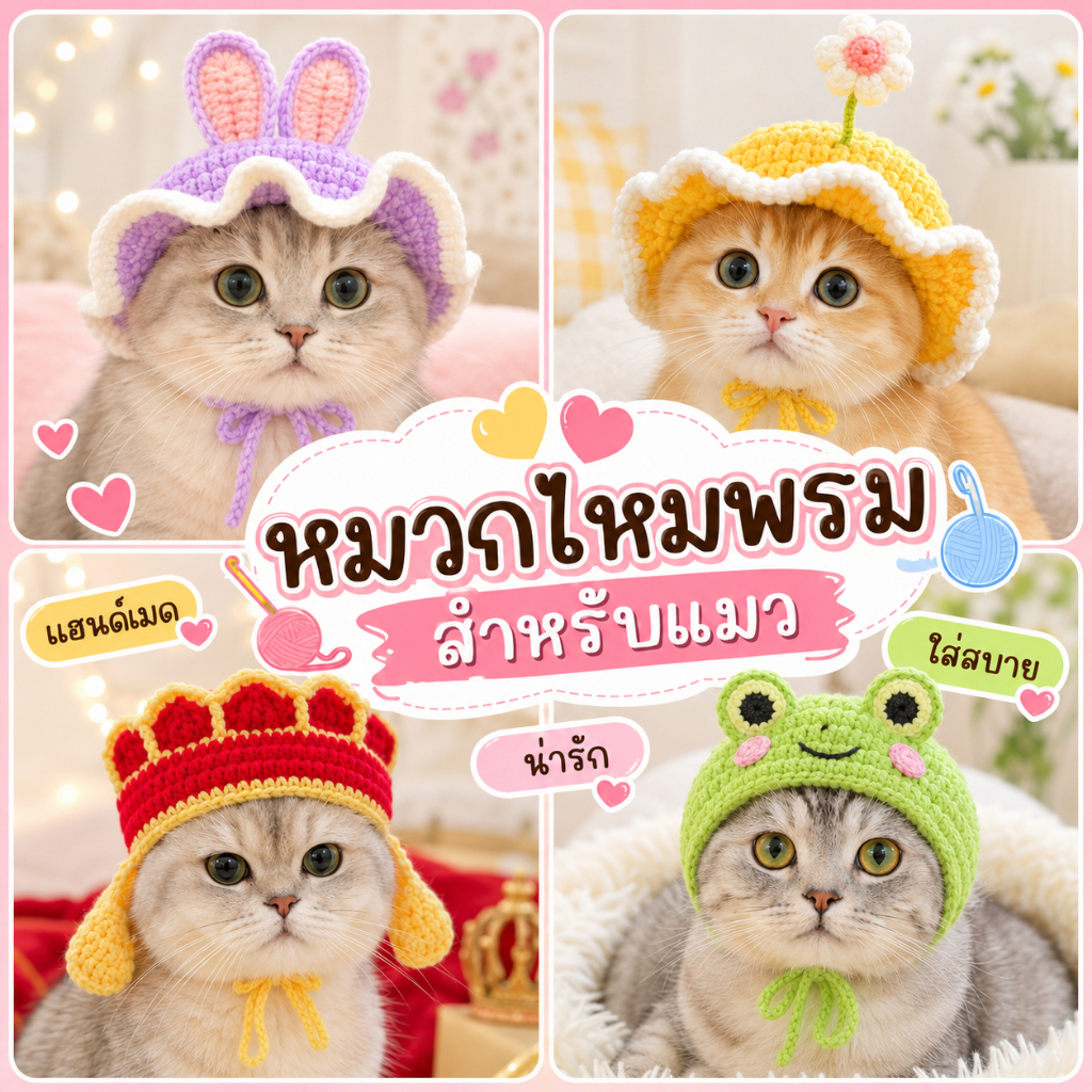 พร้อมส่งจากไทย ส่งด่วน!! หมวกแมว ชุดแมว เสื้อแมว พร้อพแมว หมวกไหมพรมสำหรับสัตว์เลี้ยง