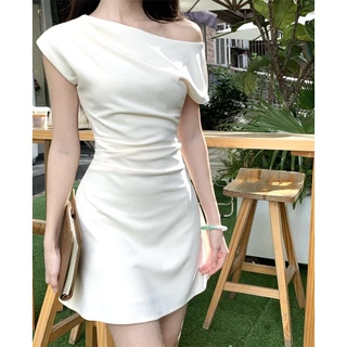 มินิ เดรสสีขาว ชุดน่ารักสไตล์เกาหลี เจ้าหญิง กระโปรงสาวอวบ กระโปรงทรงเอ ชุดราตรี เดรสคอเหลี่ยม เสื้อผ้าแฟชั่นผู้หญิง ชุด