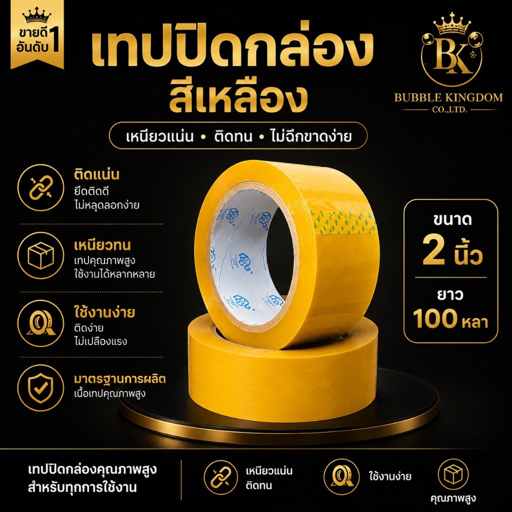 เทปปิดกล่อง OPP สีเหลือง 2 นิ้ว 48 Mic ยาว 100 หลา