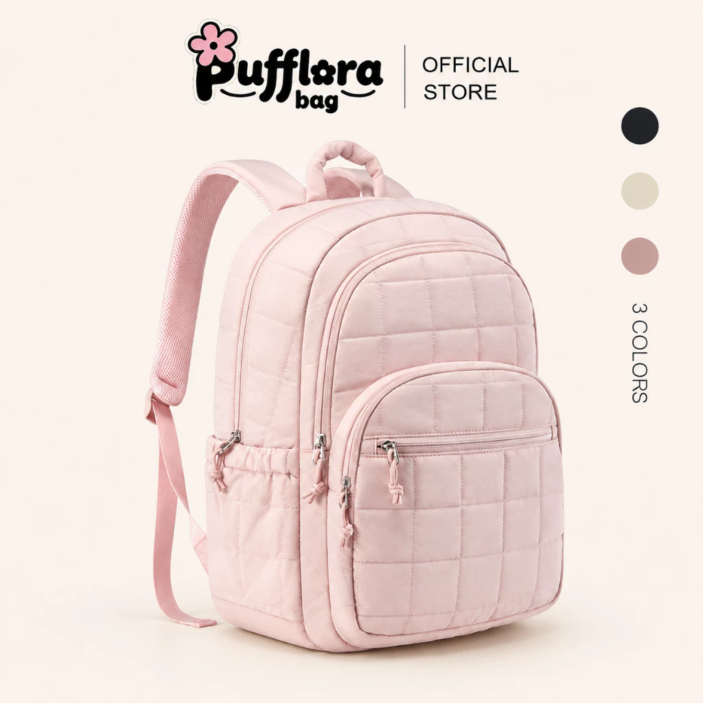 Pufflora กระเป๋าเป้สะพายหลัง กระเป๋าเดินทาง รุ่น Cloudy Backpack ใบใหญ่ ช่องเก็บของหลายช่อง ใส่iPad/Laptop15.6นิ้วได้