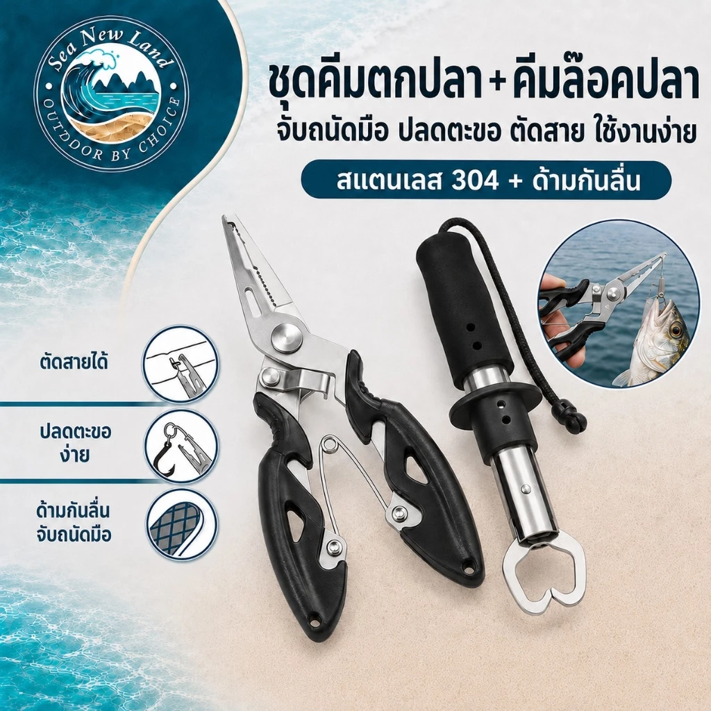 คีมปลดเบ็ดปลา กริปเปอร์ คีมปลดปลา ตัดสายเอ็น อุปกรณ์ตก ที่คีบปลา ชุดกริปเปอร์+คีมประมง