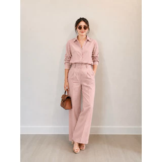 ชุดเซ็ตเชิ้ตลินินคู่กางเกงทรงกระบอก detailหูคู่เก็บทรงสวยS-3XL✅