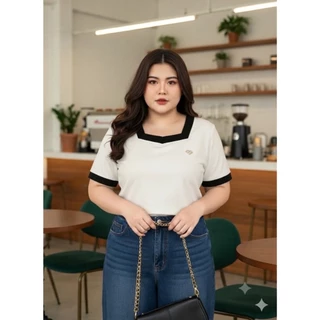 ย 17 เสื้อยืดคอห้าเหลี่ยมเย็บติดเหล็กสำหรับสาวอวบ ผ้าคอตตอนยูนิโคล่า