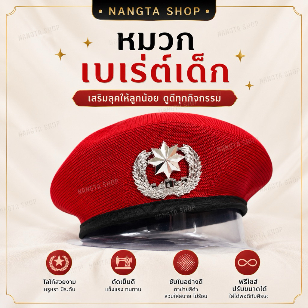 Nangta Shop : หมวกเบเร่ต์เด็ก สีดำ & สีแดง ... พร้อมส่ง รูปที่ 3