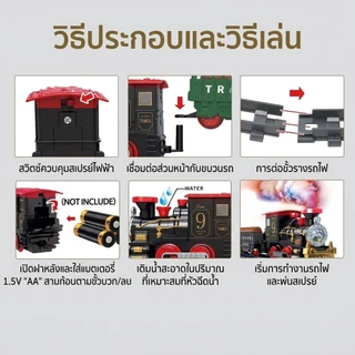 ของเล่นรถไฟ พ่นไอน้ำได้ มีไฟและเอฟเฟกต์เสียงสมจริง ชุดของเล่นตัวต่อรางรถไฟ DIY 24 ชิ้น