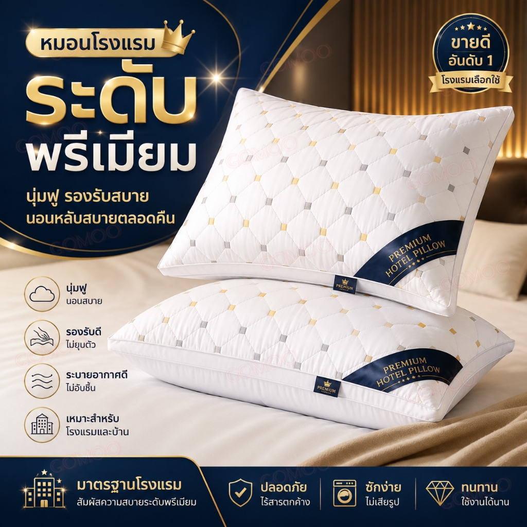 หมอนโรงแรม หมอนขนเป็ดเทียม เนื้อนุ่มฟู ระบายอากาศดี รองรับคอ ลดอาการปวดคอ สำหรับห้องนอนและโรงแรม