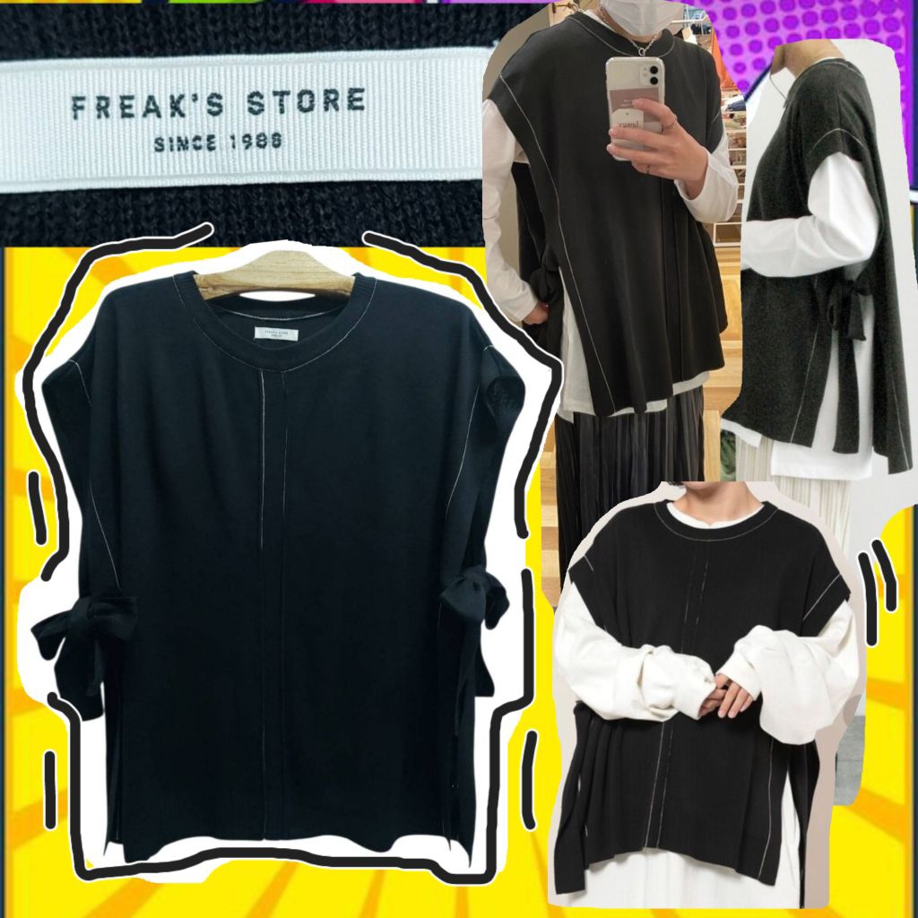 M04🐈‍⬛F R E A K 'S  S T 0 R E=เสื้อกั๊ก+ผูกโบว์ด้านข้างOversize