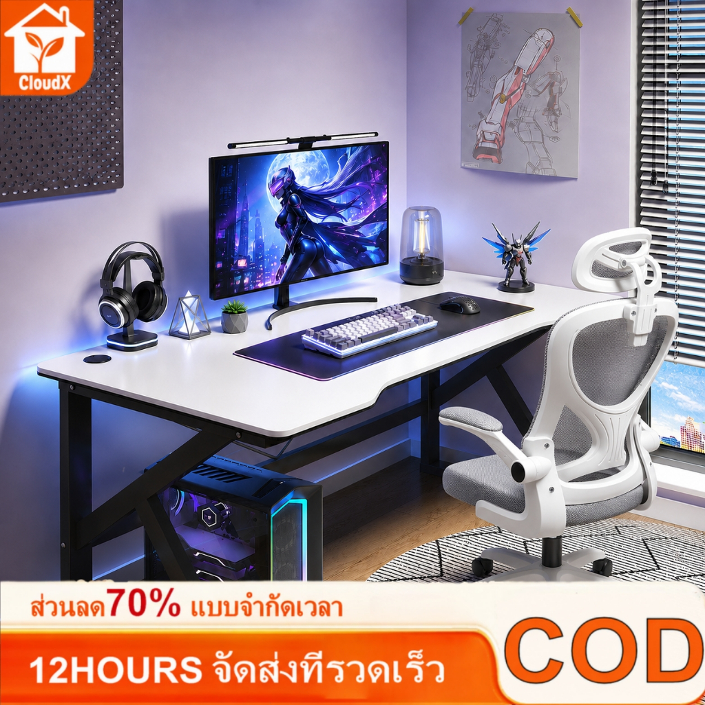 [คุ้มค่าสุดๆ] โต๊ะคอม โต๊ะเกมมิ่ง กันน้ำ ทำความสะอาดง่าย 2ช่องสาย ใช้ได้ทั้งในห้องนอนและออฟฟิศ