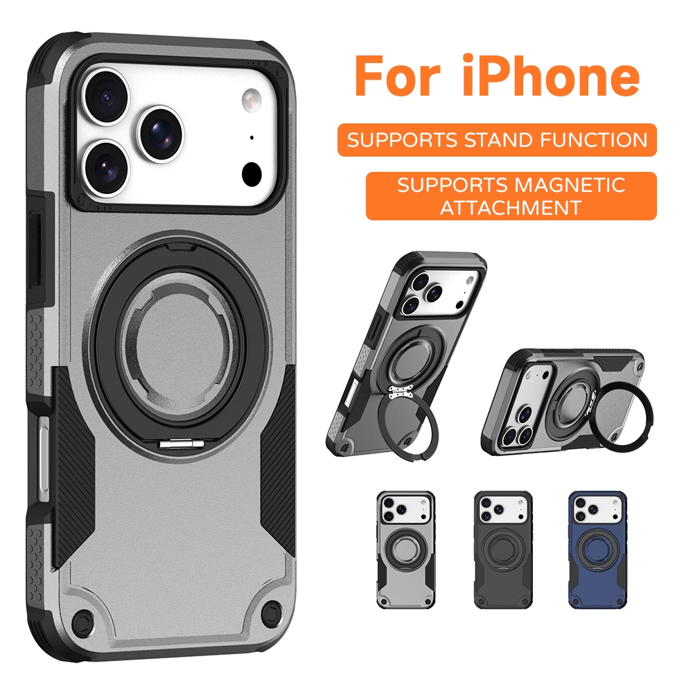 เคสโทรศัพท์สําหรับiPhone 17 Pro Max Armor Casing Magnetic 360° ขาตั้งแหวนหมุนกันกระแทกฝาหลังเคสแข็ง
